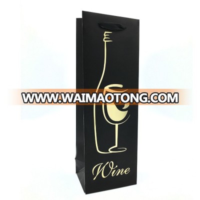 Fancy Gold Stamping Foil Black Kraft Paper Wine Bottle Gift Kraft Bags Shopping Industrial Use Accept Custom Order With Own Logo